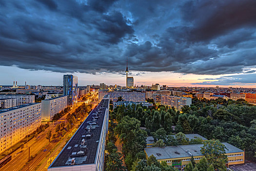乌云,上方,中心,柏林,电视塔,背景