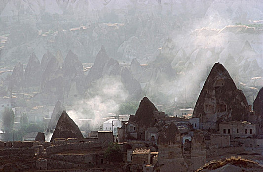 仙人烟囱岩,城镇,山谷,卡帕多西亚,土耳其