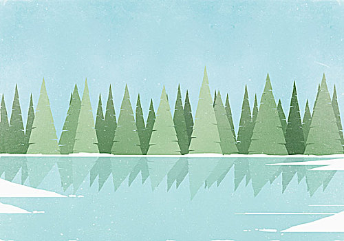 插画,树,反射,冰,滑冰场,清晰,蓝天