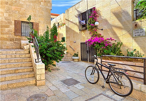 自行车,街道,特色,房子,犹太区,老城,耶路撒冷,以色列