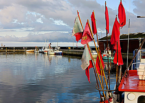 港口,红色,旗帜,靠近