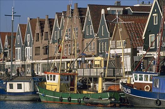荷兰,沃伦丹,船,房子,背景