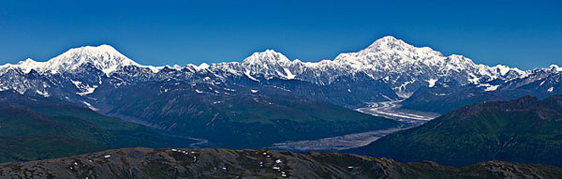 俯视,全景,阿拉斯加山脉,山,麦金利山,猎捕,阿拉斯加,夏天