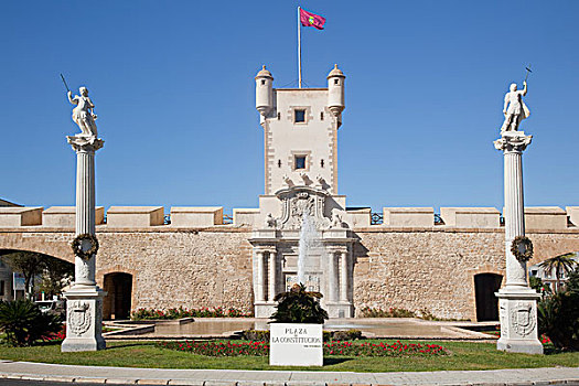 广场,柱子,纪念碑,喷水池,墙壁,旗帜,塔,安达卢西亚,西班牙