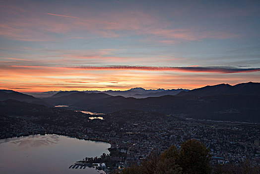 日落,蒙特卡罗,粉色,风景,卢加诺,提契诺河,瑞士