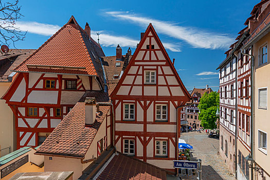 建筑,传统,德国,半木结构,房子,老城,广场,纽伦堡,巴伐利亚