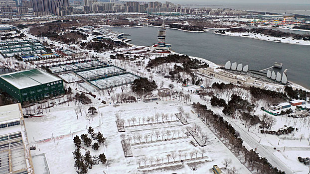 瑞雪为城市披上圣洁外衣,皑皑白雪与城市美景相映成趣