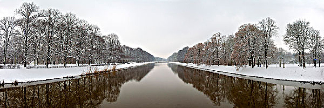 风景,桥,冬天,雪,风暴,克拉拉,公园,莱比锡,萨克森,德国,欧洲