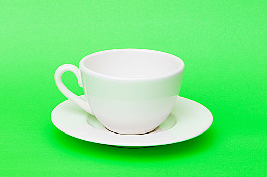 白色,茶杯,隔绝,绿色背景