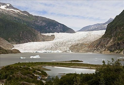 棉田豪冰河,湖,小路,俯瞰,东南阿拉斯加,夏天
