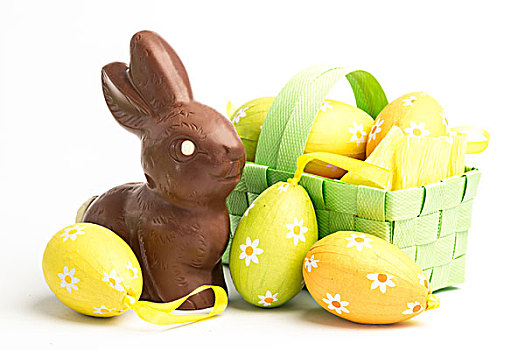 复活节彩蛋,绿色,柳条篮,巧克力兔