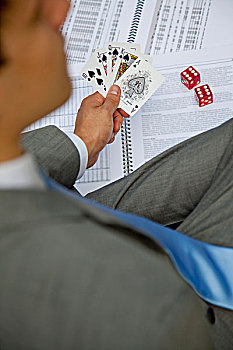 商务人士,玩,纸牌,骰子