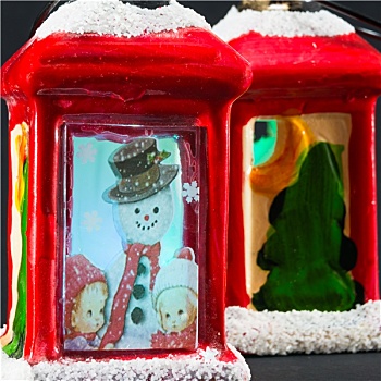 红色,圣诞节,灯笼,雪人,孩子,装饰