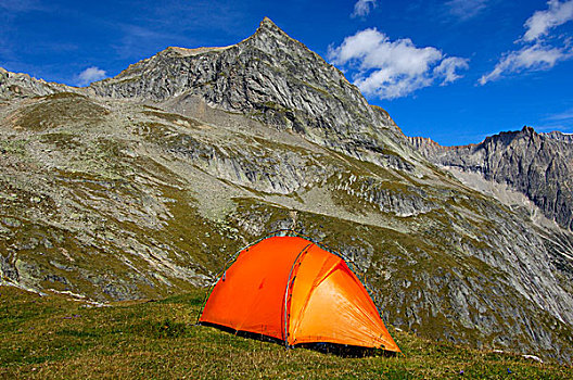 橙色,山,帐蓬,仰视,顶峰,阿尔卑斯山,瓦莱,瑞士,欧洲