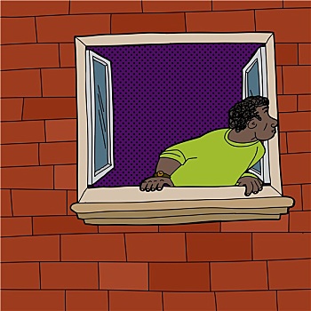 黑人,向窗外看