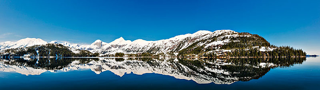 平和,海洋,水,反射,积雪,山,清晰,白天,国王,湾,威廉王子湾,阿拉斯加,美国