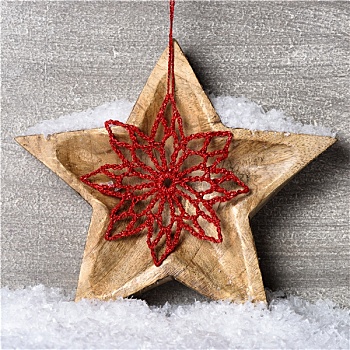 雪,木质,星,圣诞饰品