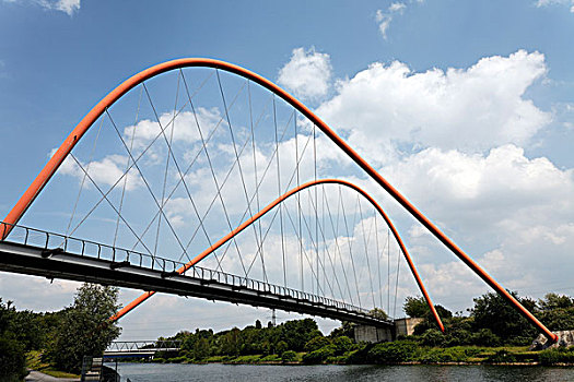 桥,上方,运河,公园,盖尔森基兴,北莱茵-威斯特伐利亚,德国,欧洲