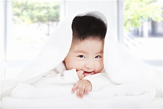 亚洲人,婴儿,吃手指,毯子,毛巾