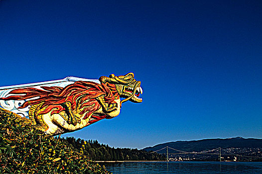龙,雕塑,史坦利公园,温哥华,不列颠哥伦比亚省,加拿大