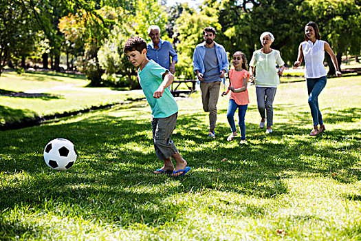家庭,玩,足球,公园,愉悦