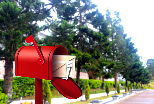 红色,邮政,盒子,人行道