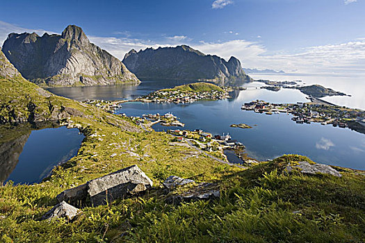 斯堪的纳维亚,挪威,罗弗敦群岛,纯,山,全景