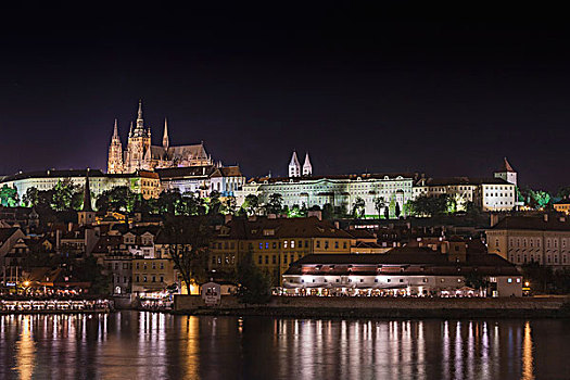 夜景,布拉格城堡,桥,布拉格,波希米亚,捷克共和国
