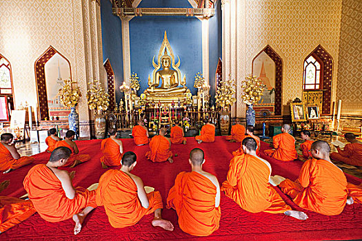 泰国,曼谷,云石寺,大理石庙宇,僧侣,祈祷