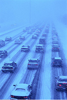 公路,交通,雪中,风暴,多伦多,安大略省,加拿大