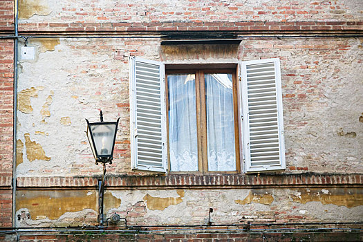 灯笼,靠近,窗户,中世纪,房子,锡耶纳