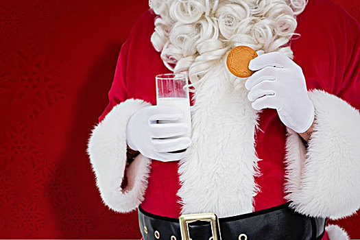 圣诞老人,拿着,牛奶杯,饼干