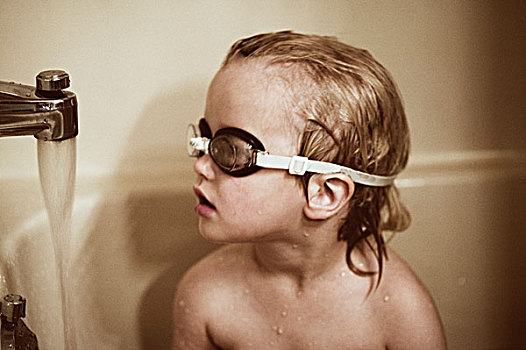 3岁,女孩,潜水镜,沐浴
