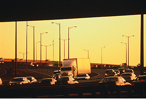 交通,401号公路,日落,多伦多,安大略省,加拿大