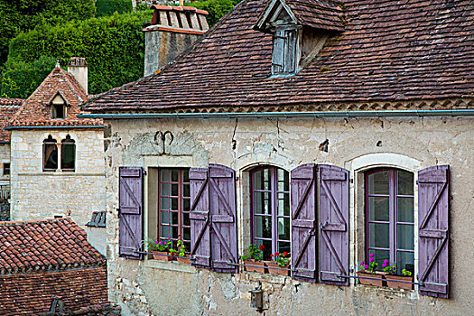 蓝色,百叶窗,家,比利牛斯,法国