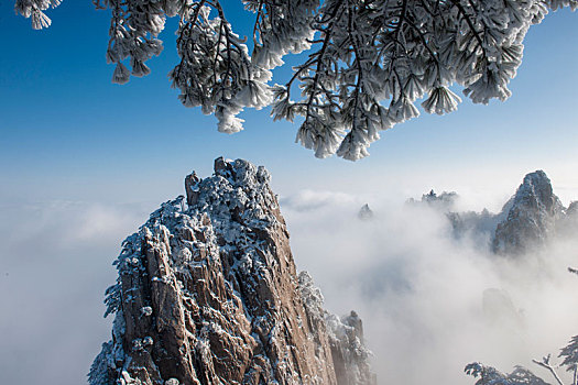 最美,黄山,冬雪,始信峰,云雾