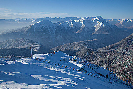 风景,顶峰,山脉,楚格峰,冬天,巴伐利亚阿尔卑斯山,巴伐利亚,德国
