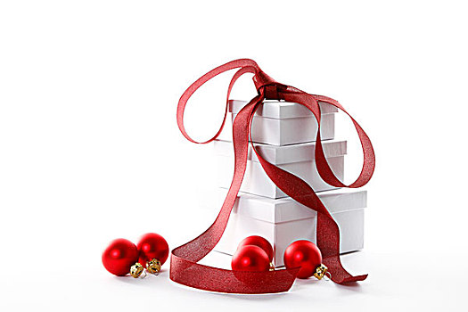 红色,圣诞节饰物,礼物,红丝带