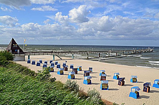 沙滩椅,码头,海滩,乌瑟多姆岛,德国