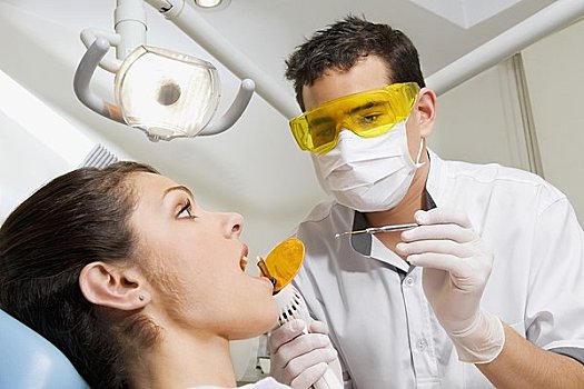 牙医,检查,女人,牙齿