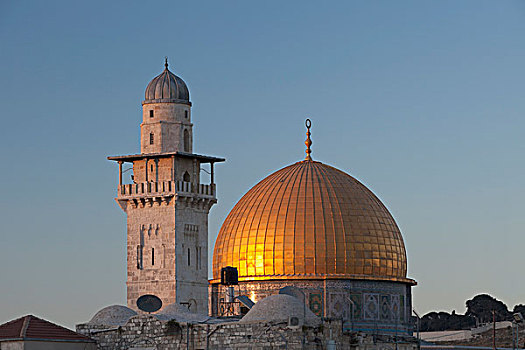穹顶,石头,尖塔,清真寺,日落,耶路撒冷,以色列,中东