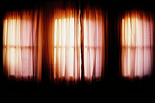 帘,照亮,后面,太阳,遮盖,三个,窗户,红色,橙色,彩色