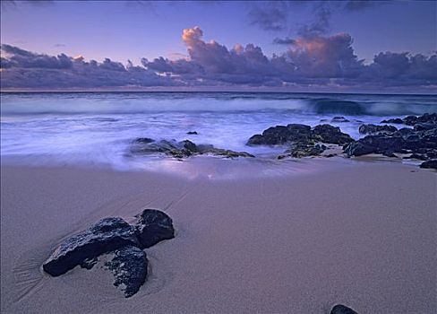 火山岩,石头,海浪,海滩,日落,夏威夷