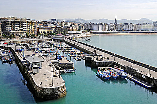船,停泊,港口,区域,圣塞巴斯蒂安,巴斯克,西班牙,欧洲