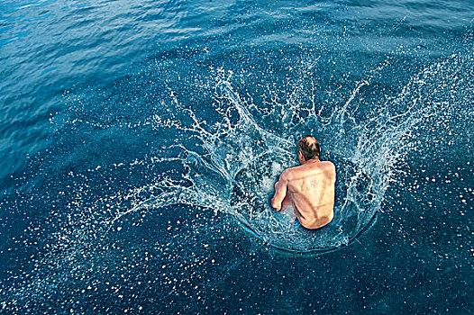 男人,水,溅,亚得里亚海,达尔马提亚,克罗地亚,欧洲