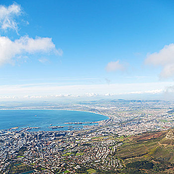 南非,开普敦,城市天际线,桌山,天空,海洋,房子