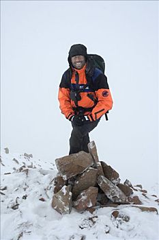 登山者,顶端,薄雾,蒙古人,阿尔泰,靠近,乌布苏,蒙古
