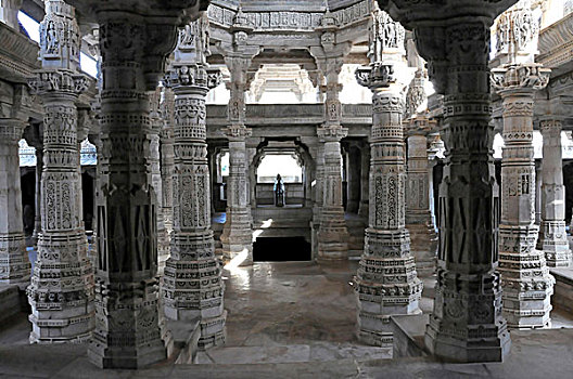 内景,大厅,华丽,大理石,柱子,大理石庙宇,拉纳普尔,耆那教,宗教,拉贾斯坦邦,北印度,印度,亚洲