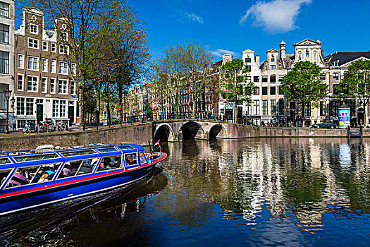 游船,旅行,运河,城市,中心,阿姆斯特丹,荷兰