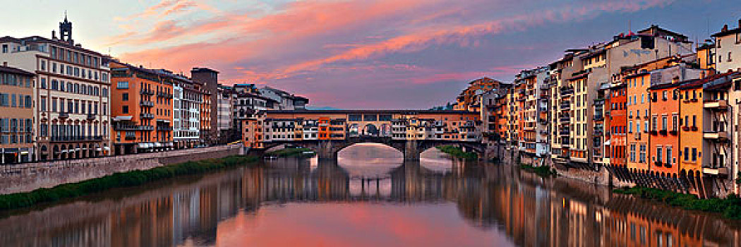 维奇奥桥,上方,阿尔诺河,全景,日出,佛罗伦萨,意大利